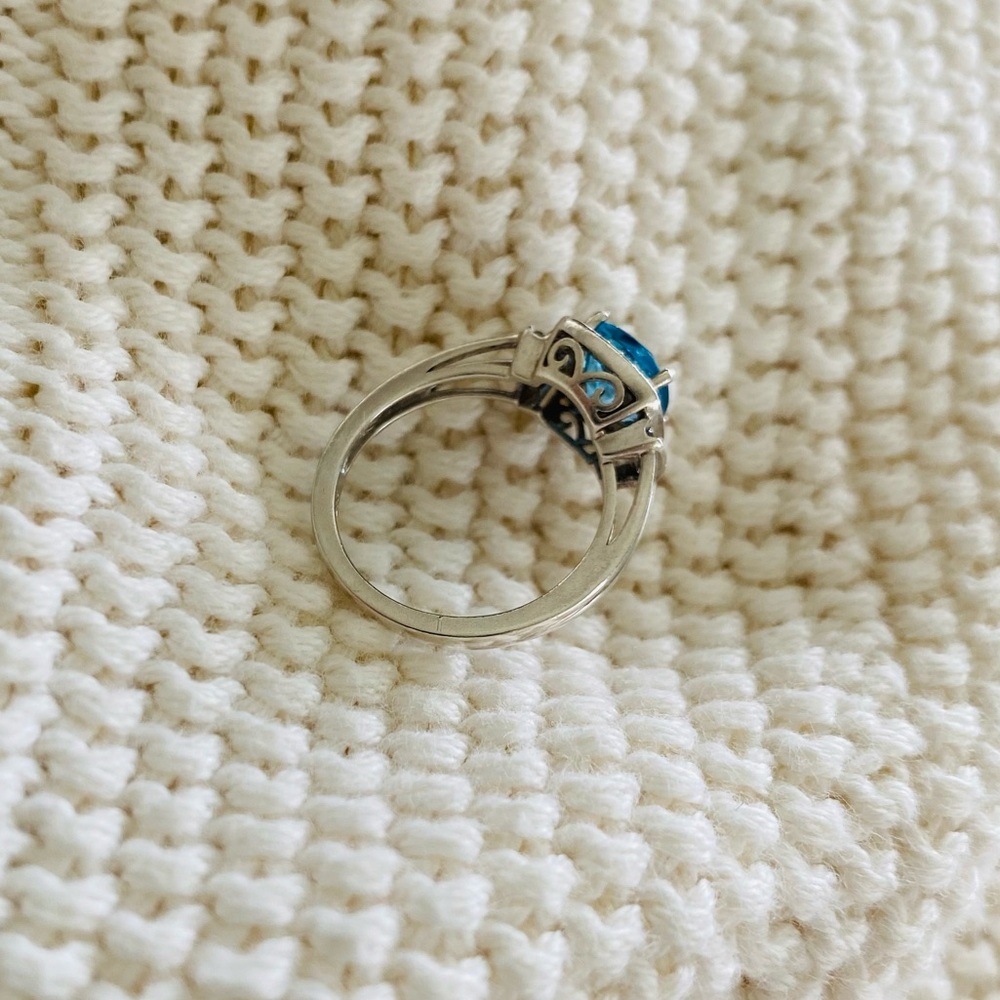 Masterpiece Sterling Silver Blue Topaz & Lab White Sapphire Halo Ring Size 7 - Picture 8 of 17